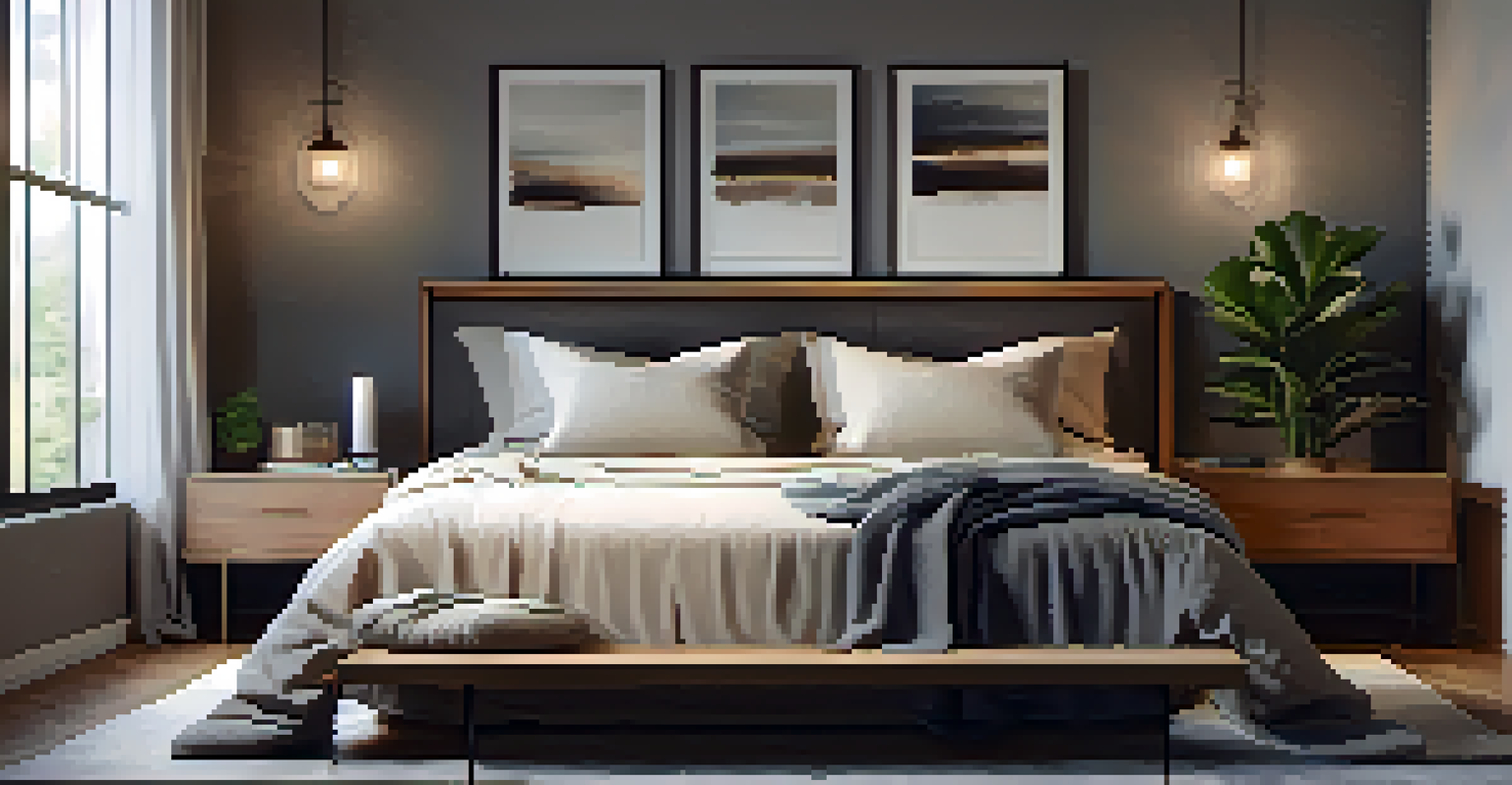 A calm and cozy bedroom setup with a comfortable bed, warm lighting, and a peaceful ambiance.