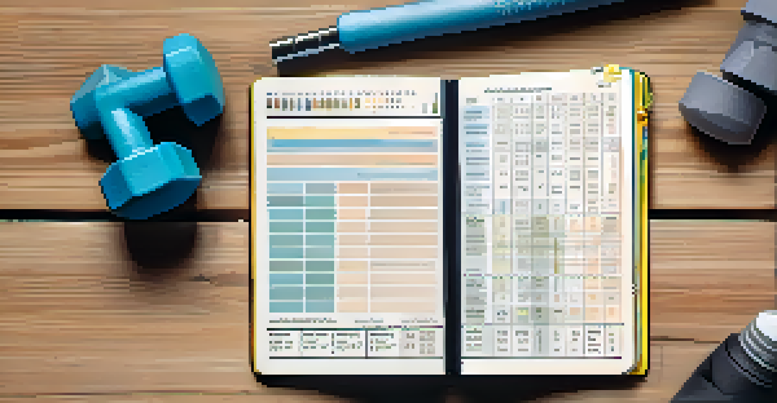 A close-up of an open fitness journal with notes on periodization, surrounded by workout gear.