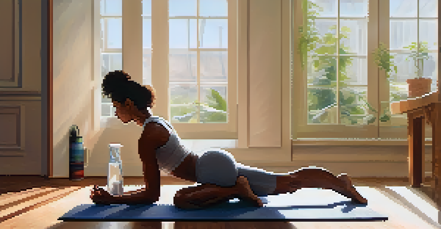 A powerbuilder stretching in a peaceful environment, focusing on recovery and relaxation.