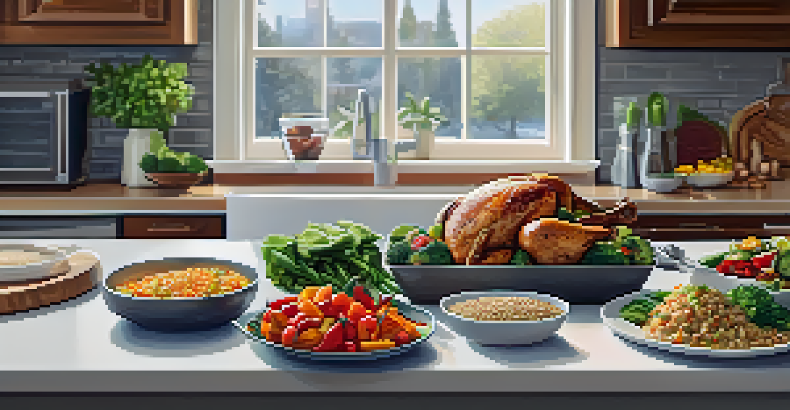 A meal prep scene showcasing a balanced diet with grilled chicken, quinoa, and fresh vegetables.