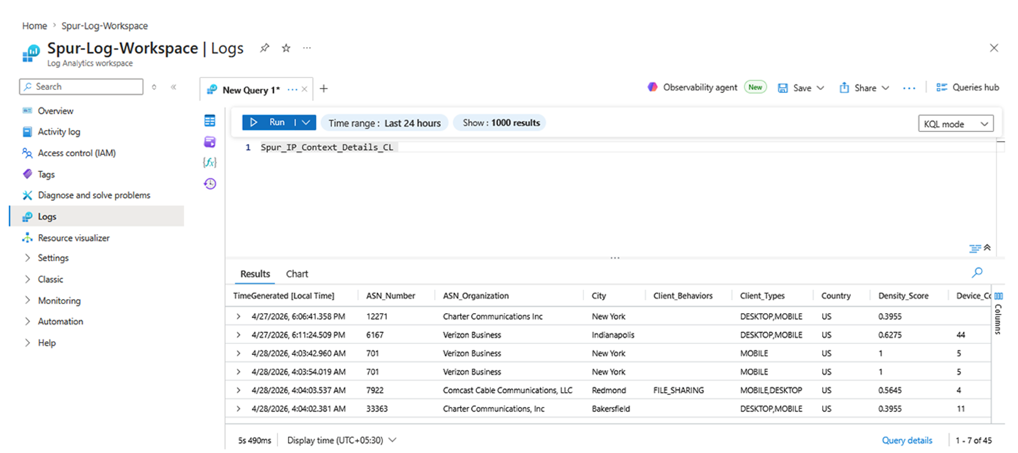 Spur IP enrichment logs in Microsoft Sentinel