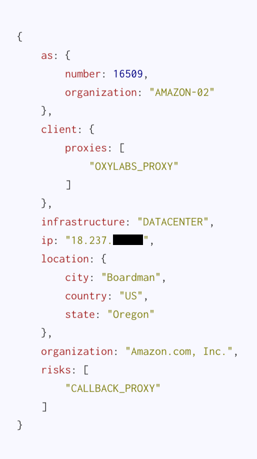 An Oxylab proxy calling out from a datacenter box belonging to Amazon