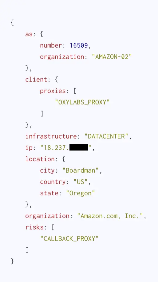 An Oxylab proxy calling out from a datacenter box belonging to Amazon