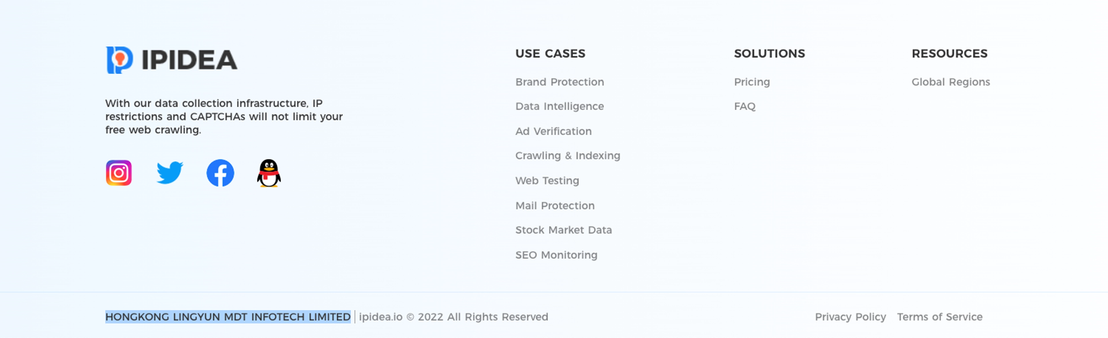 Footer from IPIDEA's website