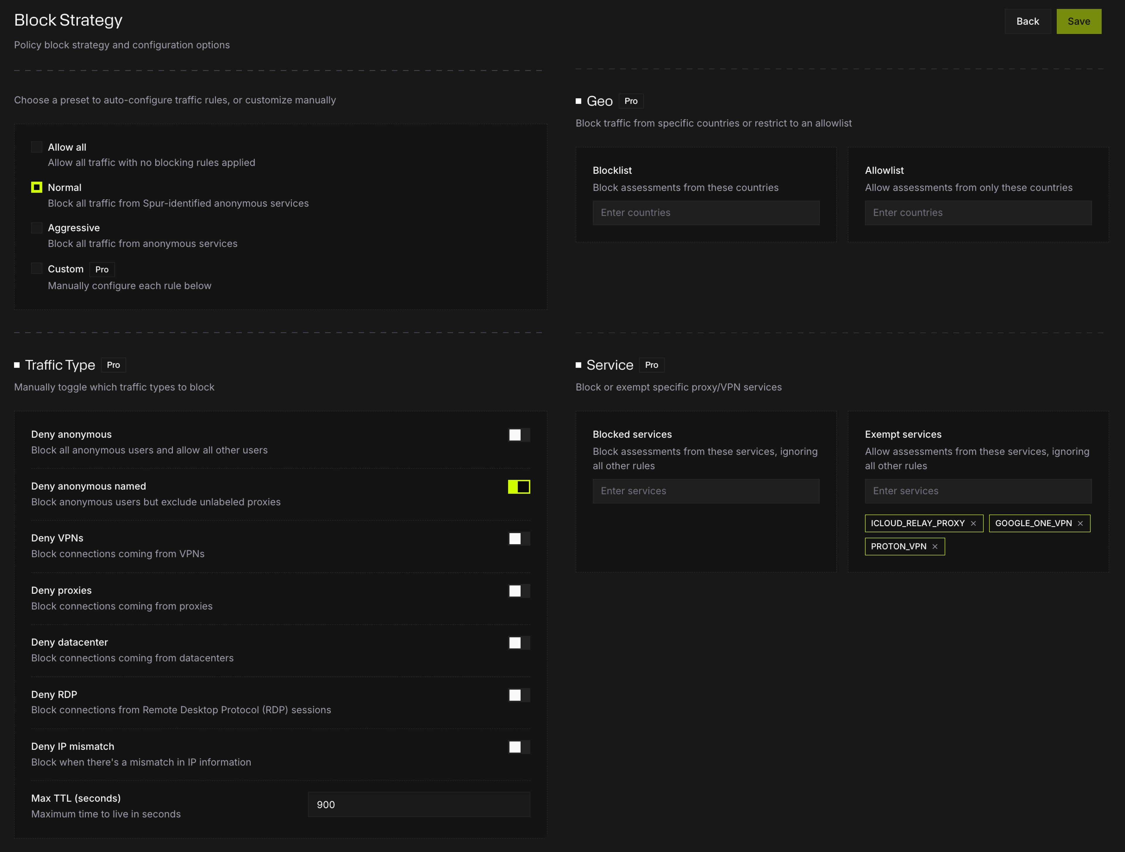 Monocle Block Strategy Configuration Settings