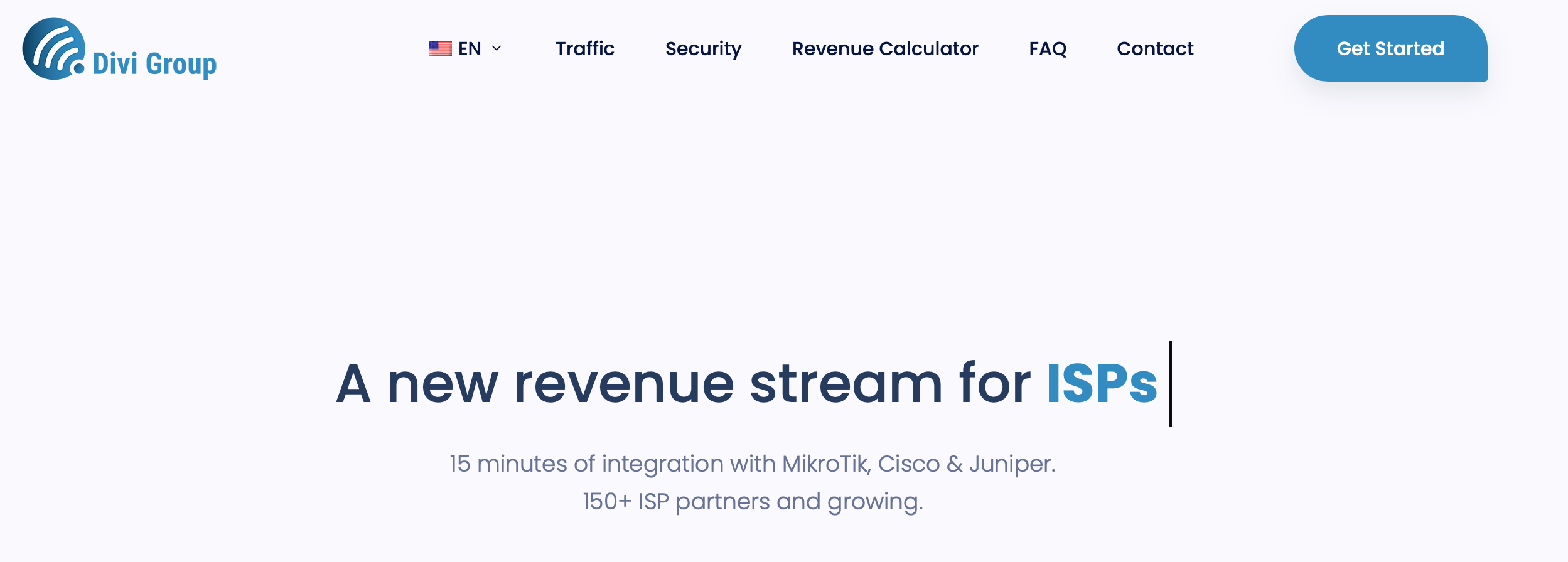 Divi Group homepage recruiting ISPs with a revenue-stream pitch 