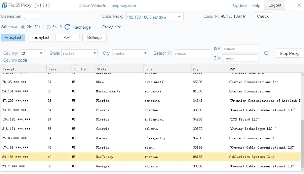 PIA S5 User Interface