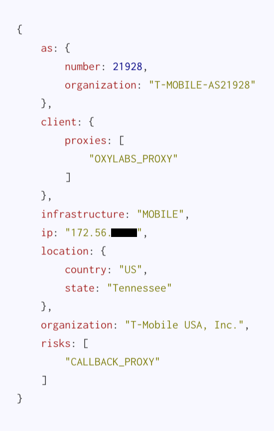  An IP registered with T-Mobile used to route Internet traffic for mobile devices