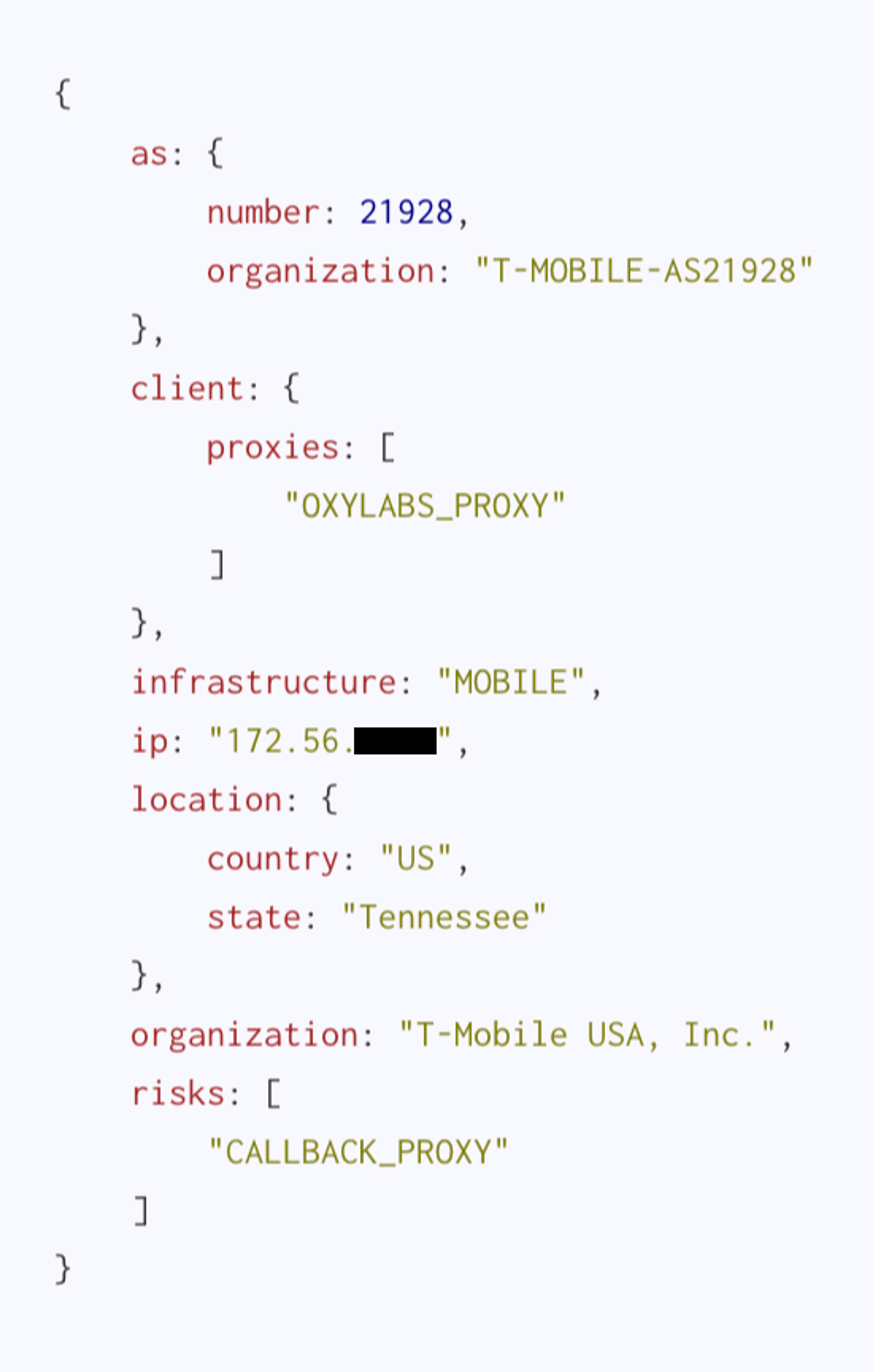 An IP registered with T-Mobile used to route Internet traffic for mobile devices