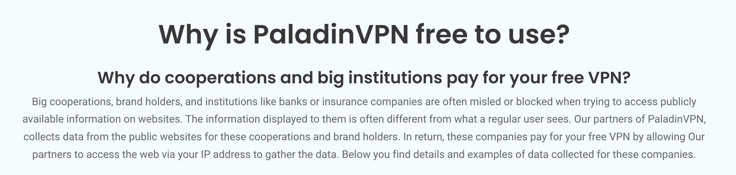 PaladinVPN explaining why it's free