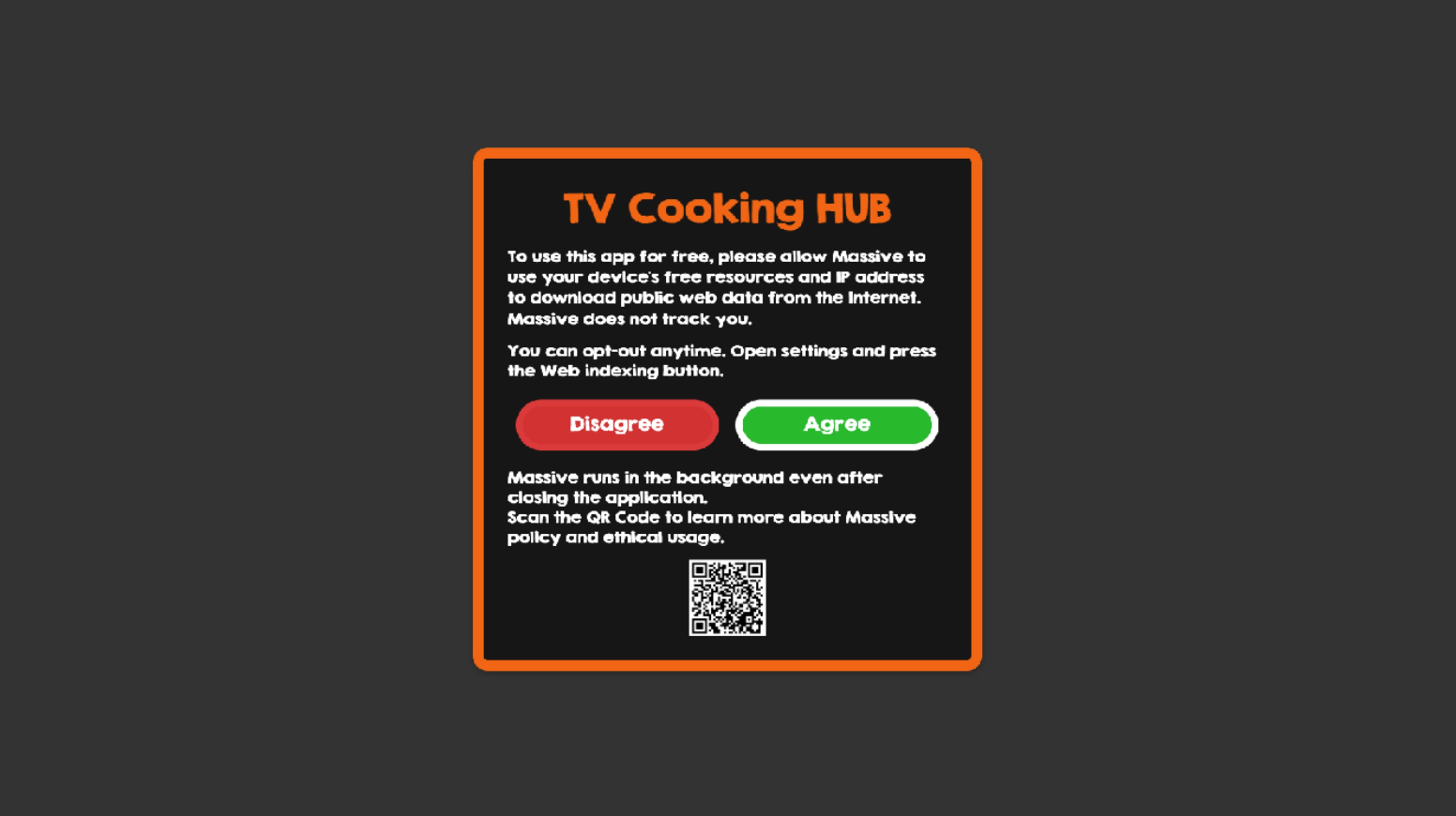 TV Cooking Hub Consent Screen