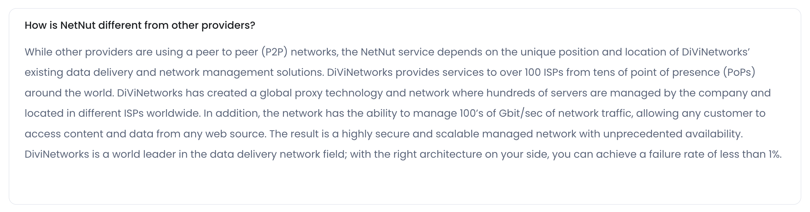 NetNut FAQ expanding on DiviNetworks' relationships with ISPs 