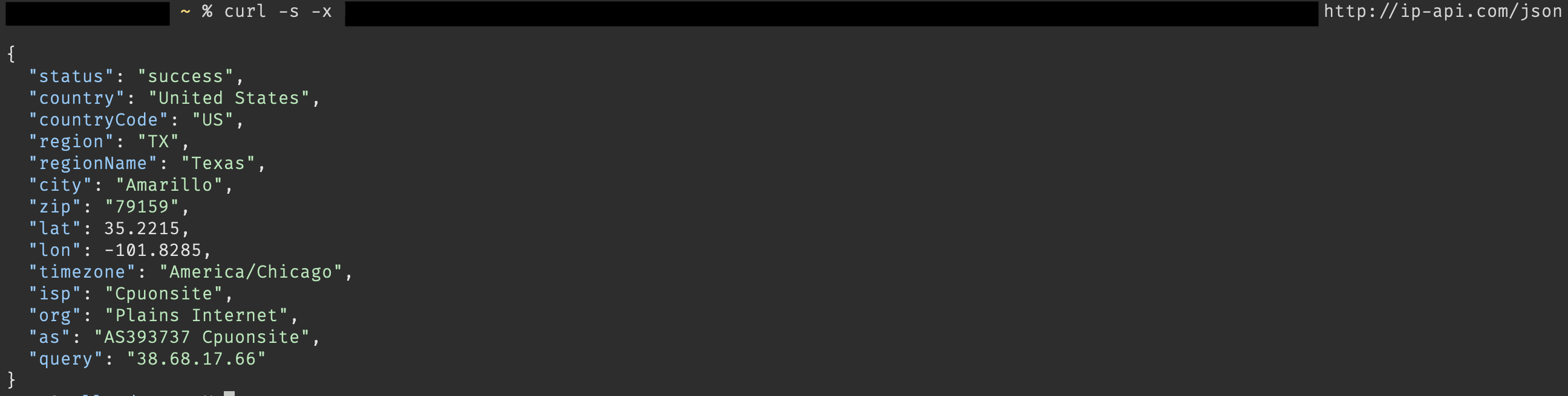 curl through NetNut proxy: exit IP 38.68.17.66, org Plains Internet, AS393737 