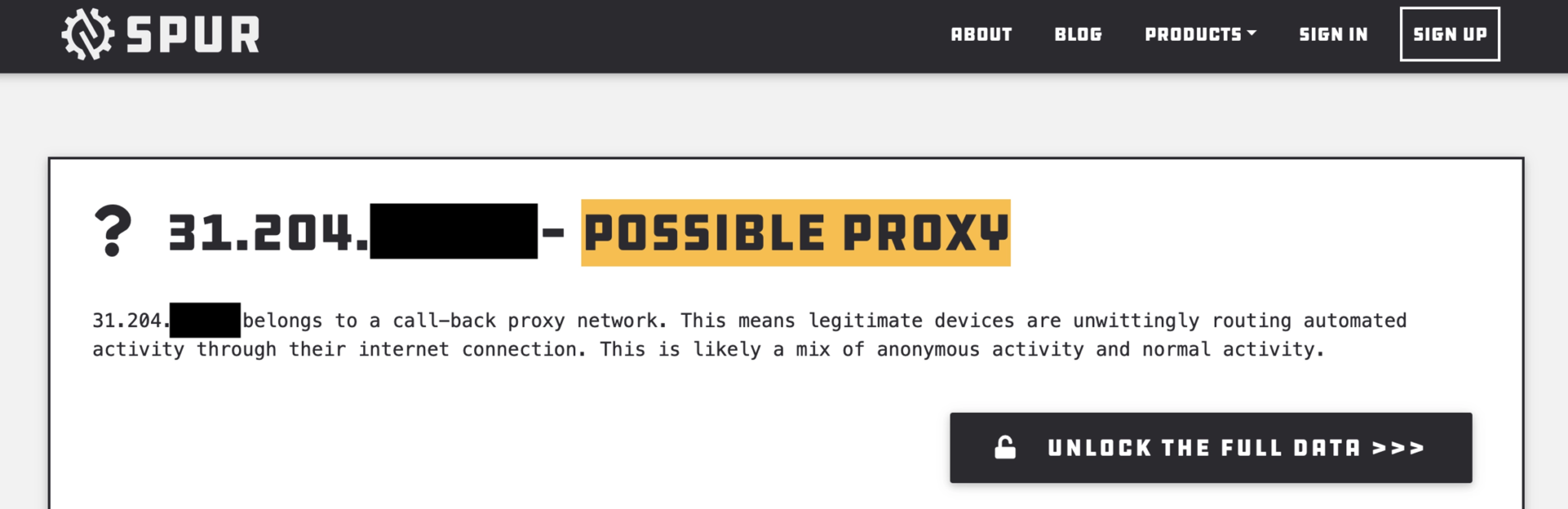 Spur's ipctx.me results from a residential (aka callback) proxy