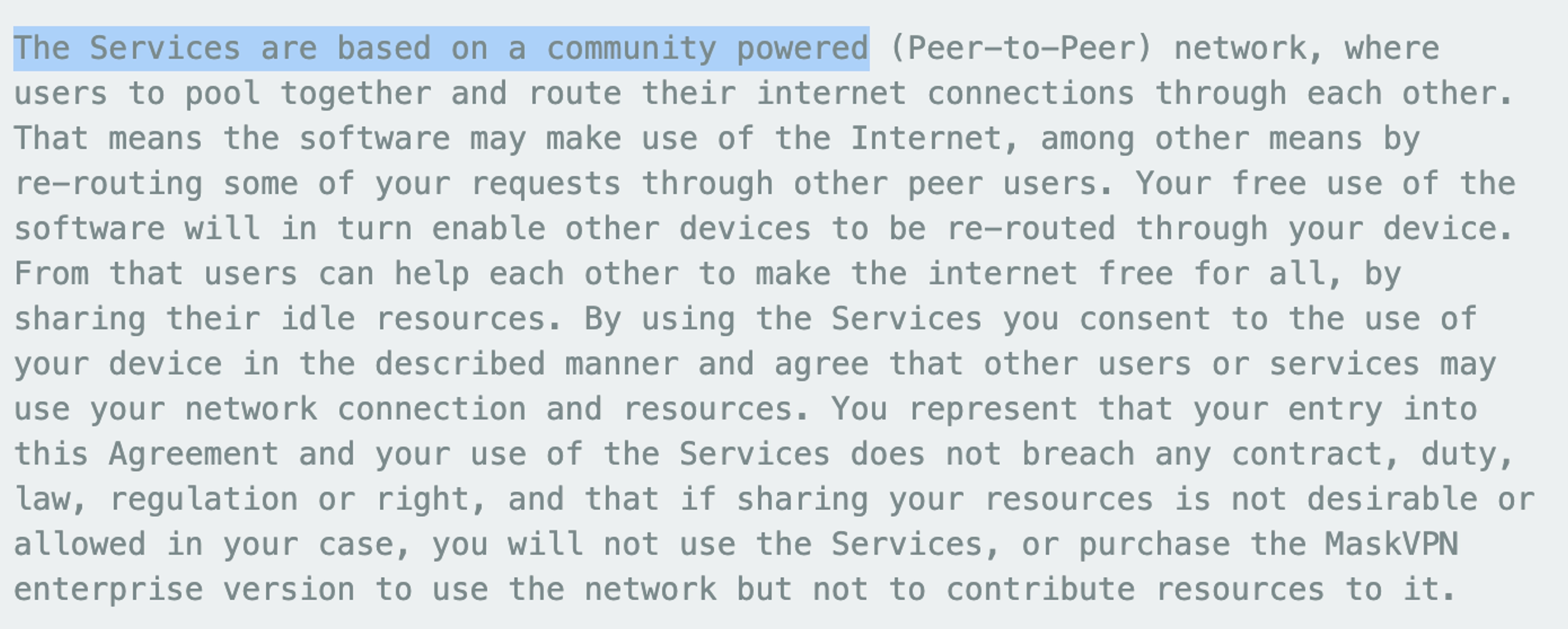 The EULA from MaskVPN