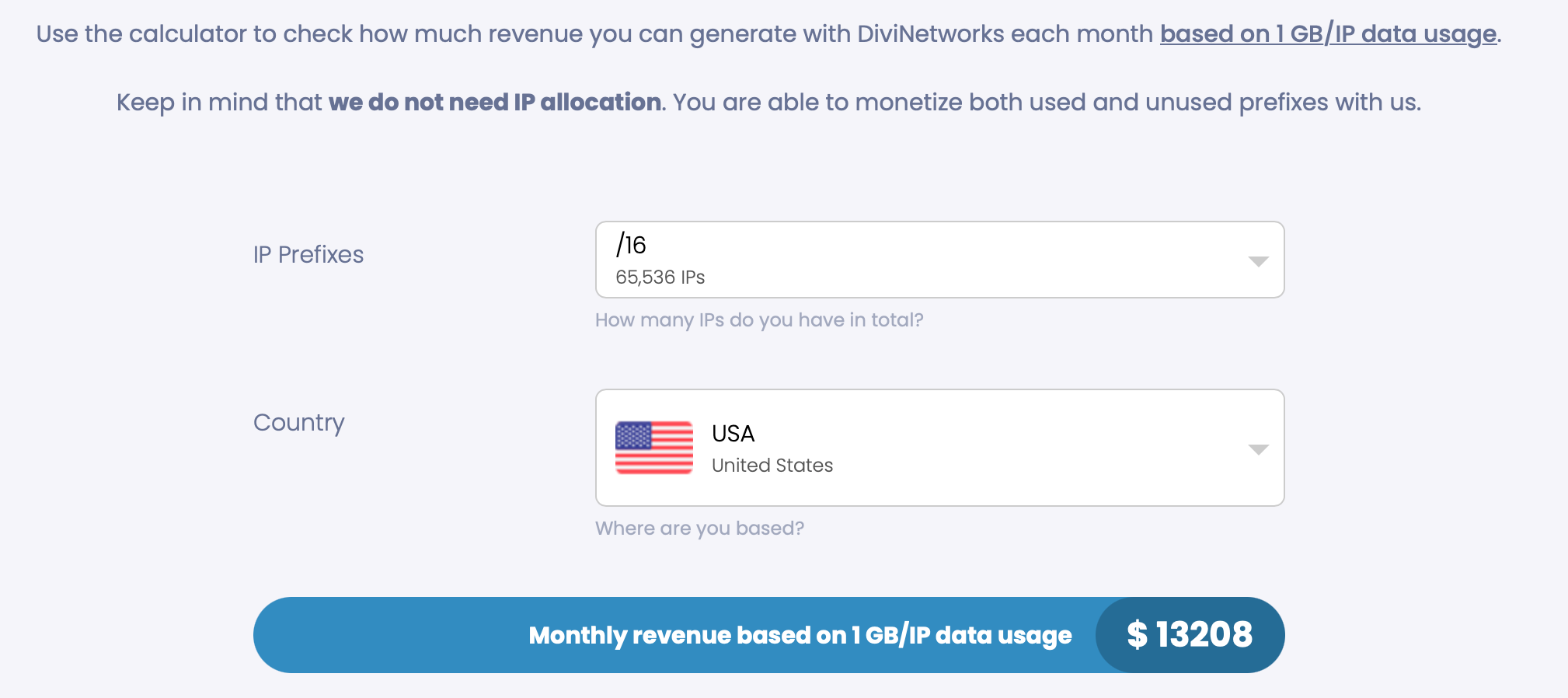 DiviNetworks revenue calculator