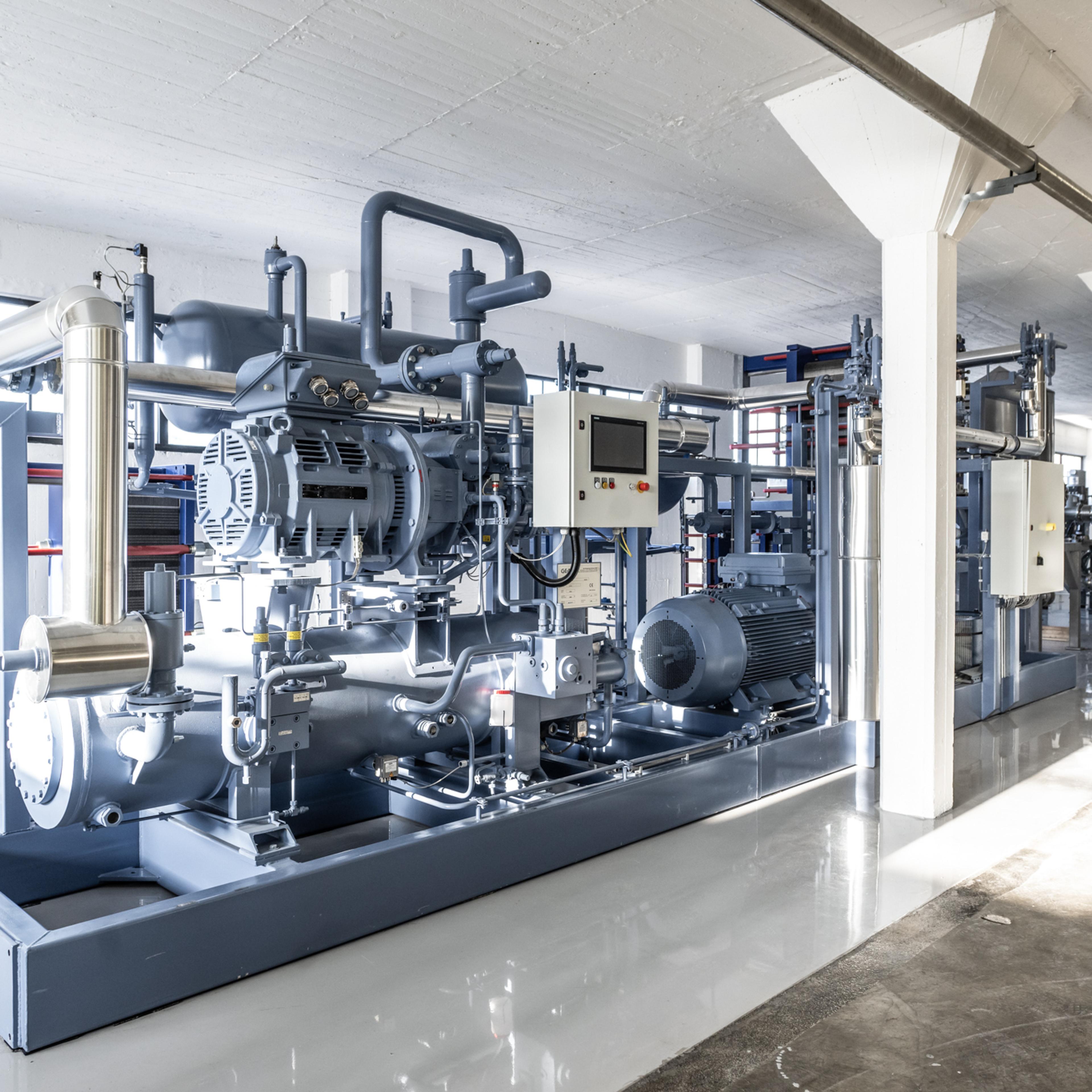 Part of our "Frigg" high-temperature heat pump at work in the Felleskjøpet Agri factory at Skansen, Trondheim