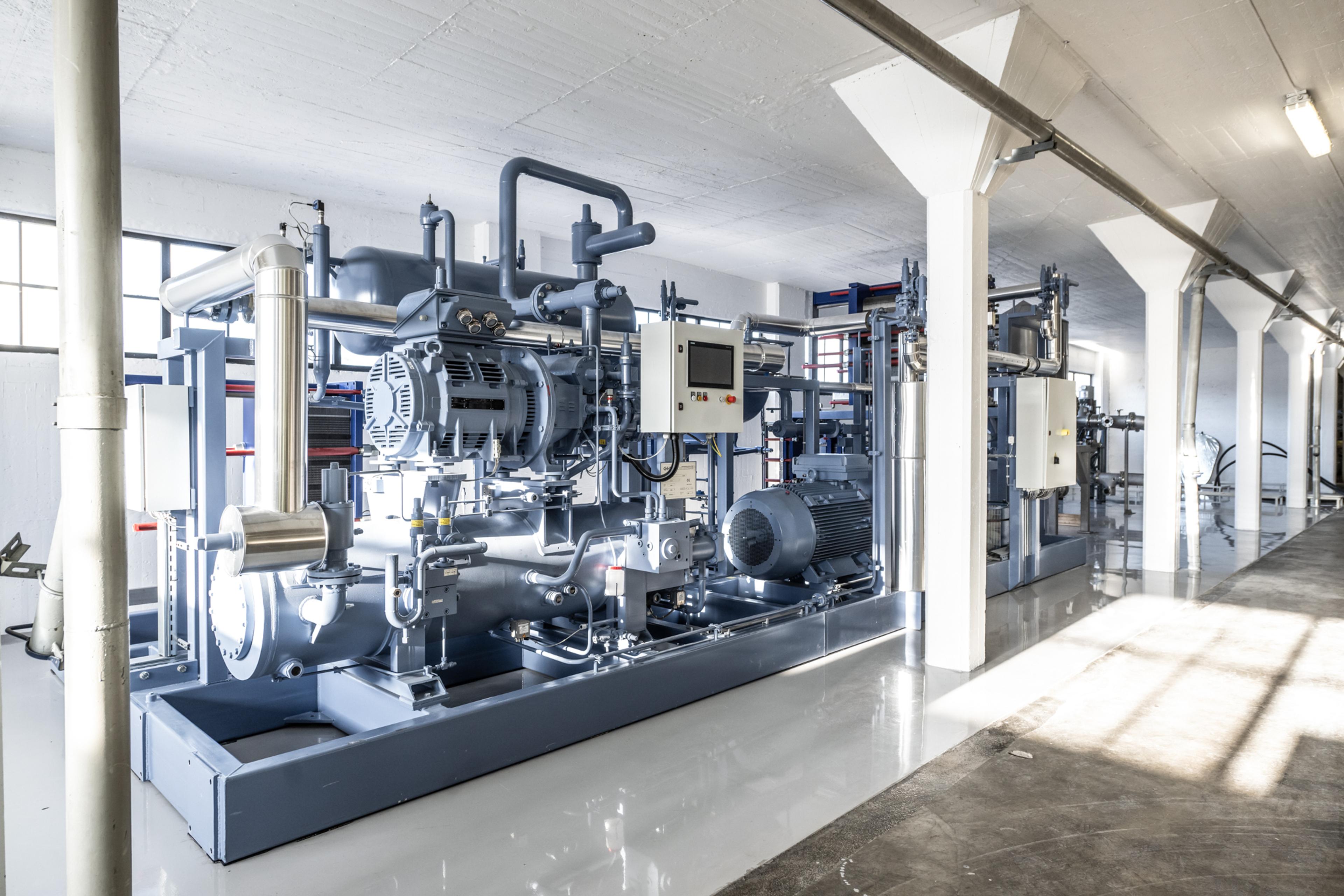 A part of "Frigg" high-temperature heat pump unit in operation at Felleskjøpet Skansen in Trondheim, Norway