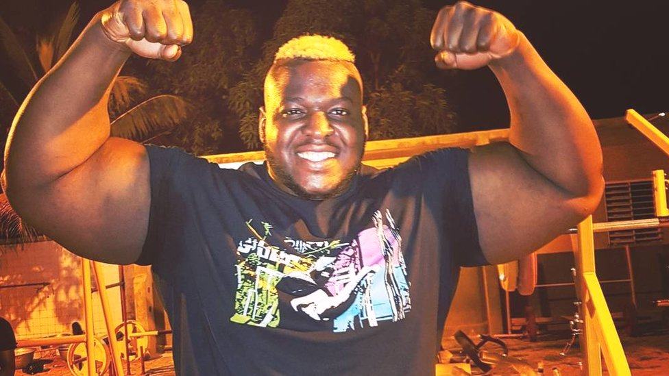 Iron Biby in competition, one of the strongest overhead pressers in strongman history