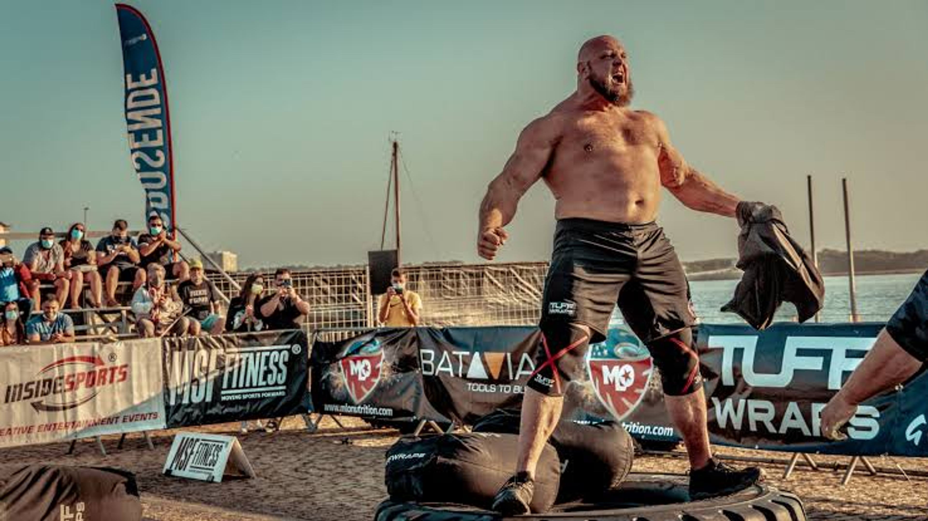 Travis Ortmayer in strongman, known for his Atlas Stones performances