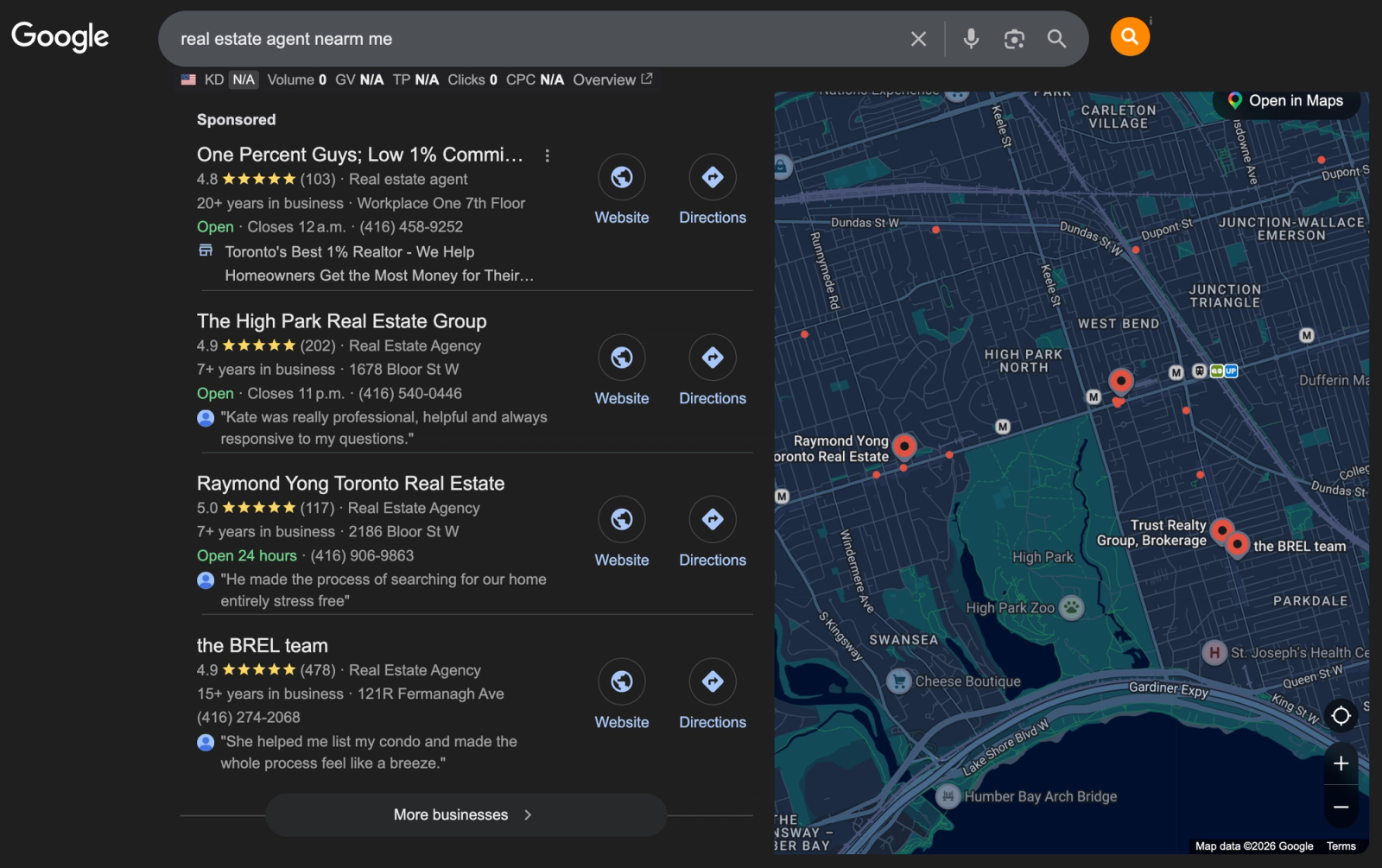 Example of map pack appearing for "near me queries"