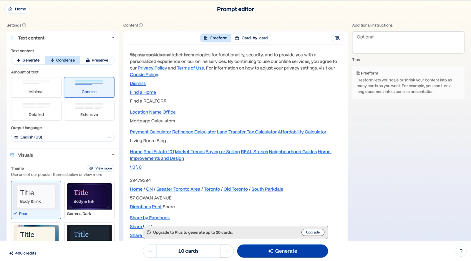 Generation editor for Gamma Website