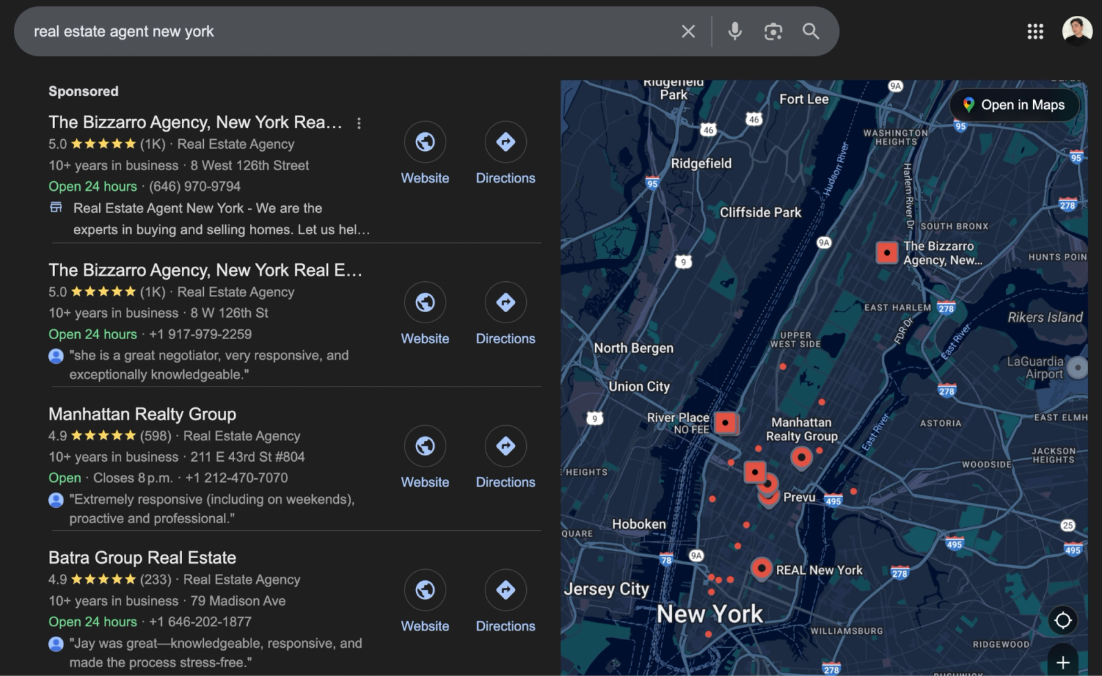 Example of local SEO optimizations that allow GMB profiles to rank