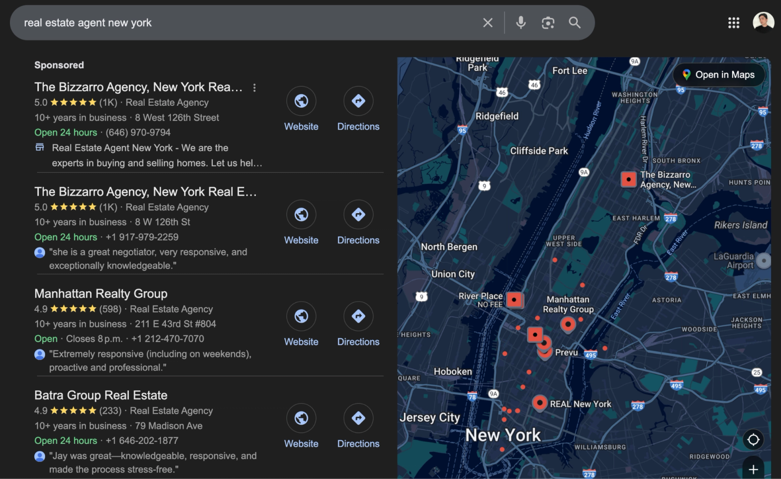 Example of local SEO optimizations that allow GMB profiles to rank