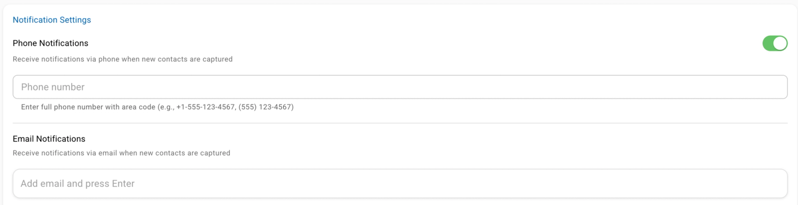 Notification settings in the Dashboard