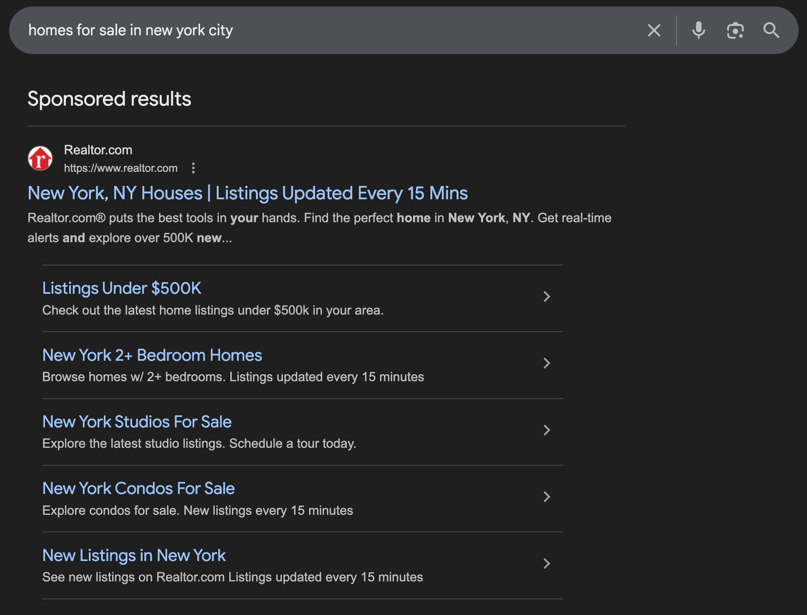 Example of Google Search Ads Appearing for Transactional Queries