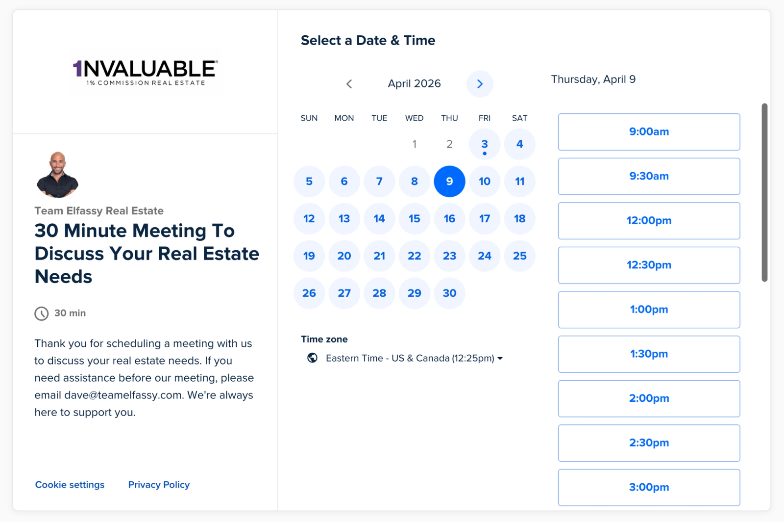 Team Elfassy calendly setup example
