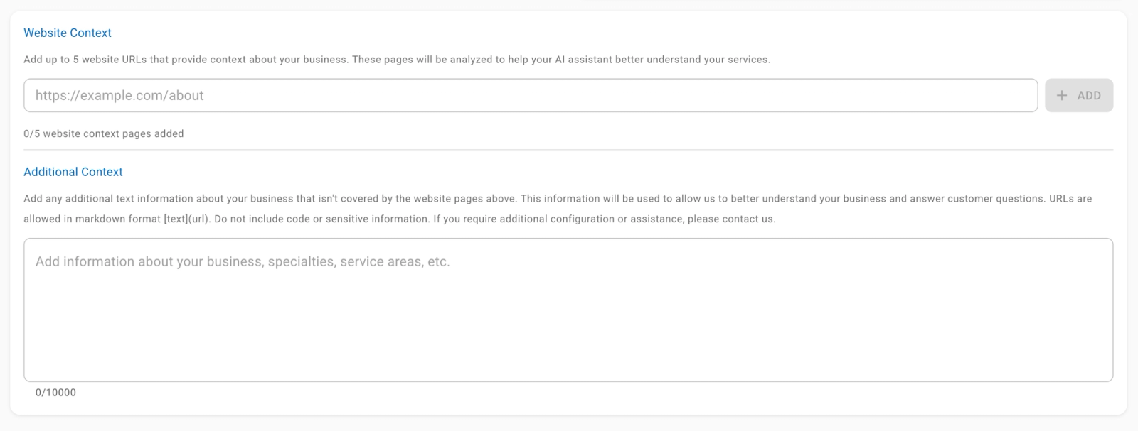 Website and Additional Context in Dashboard