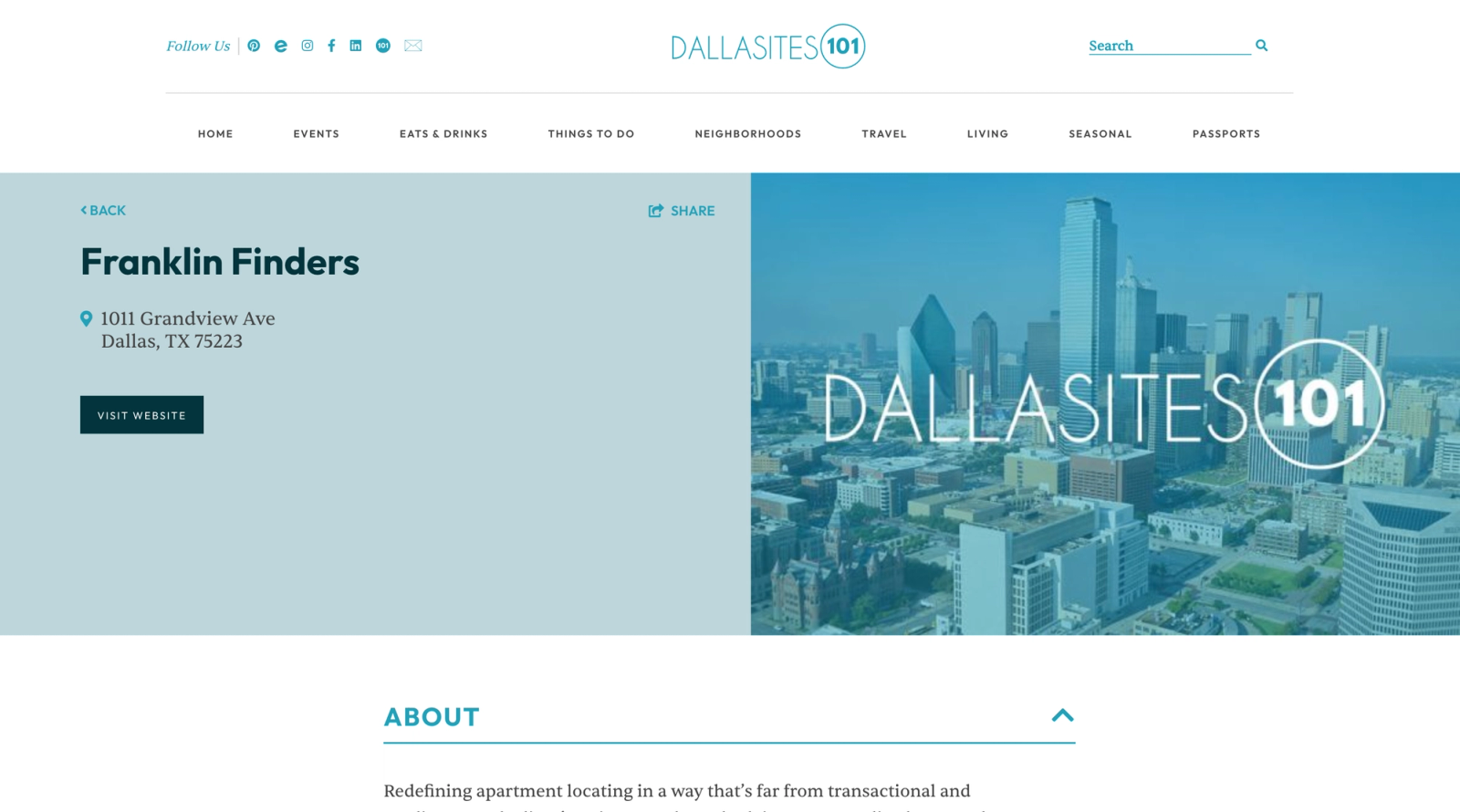 Example of name and address consistency with a website link. Missing phone number