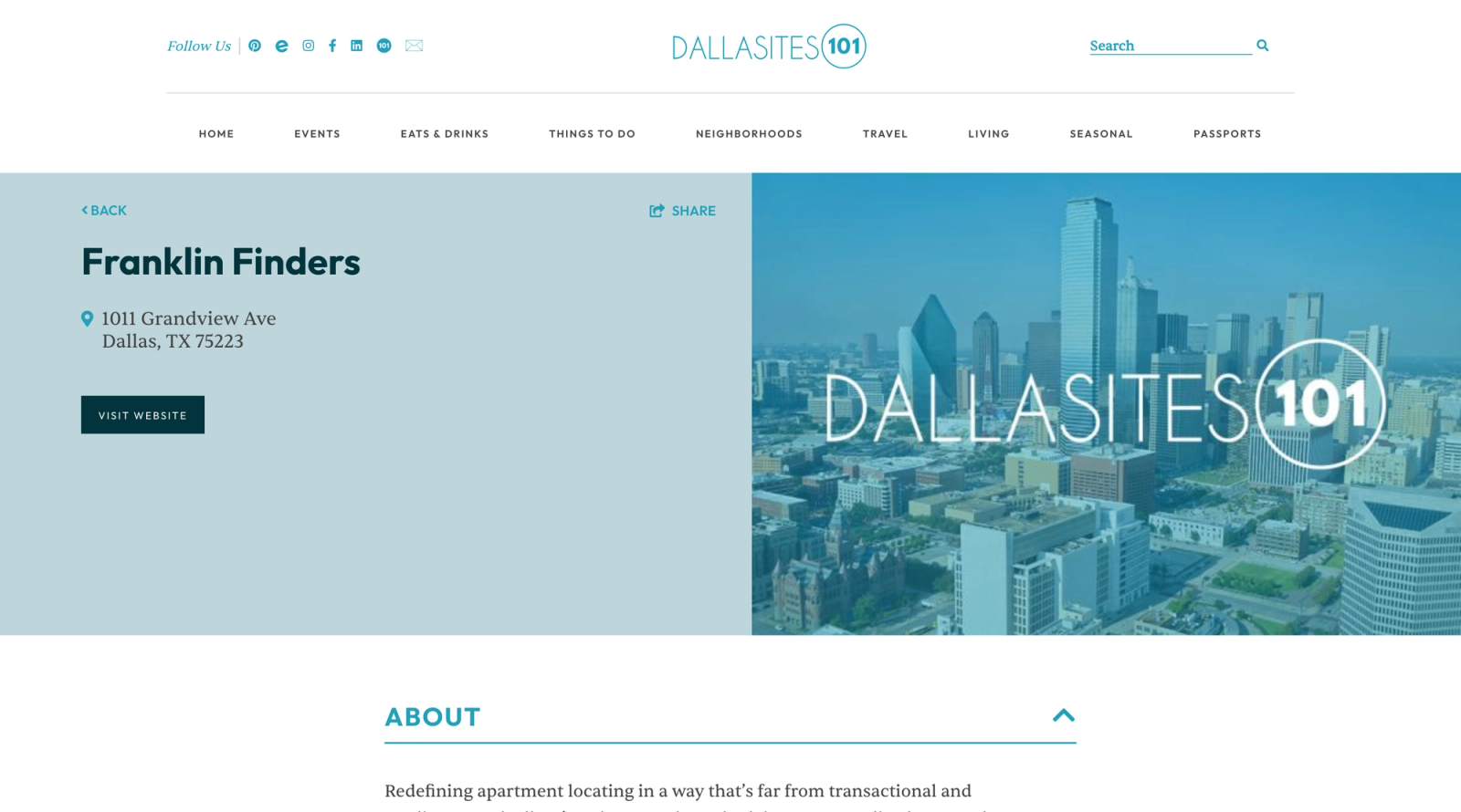 Example of name and address consistency with a website link. Missing phone number