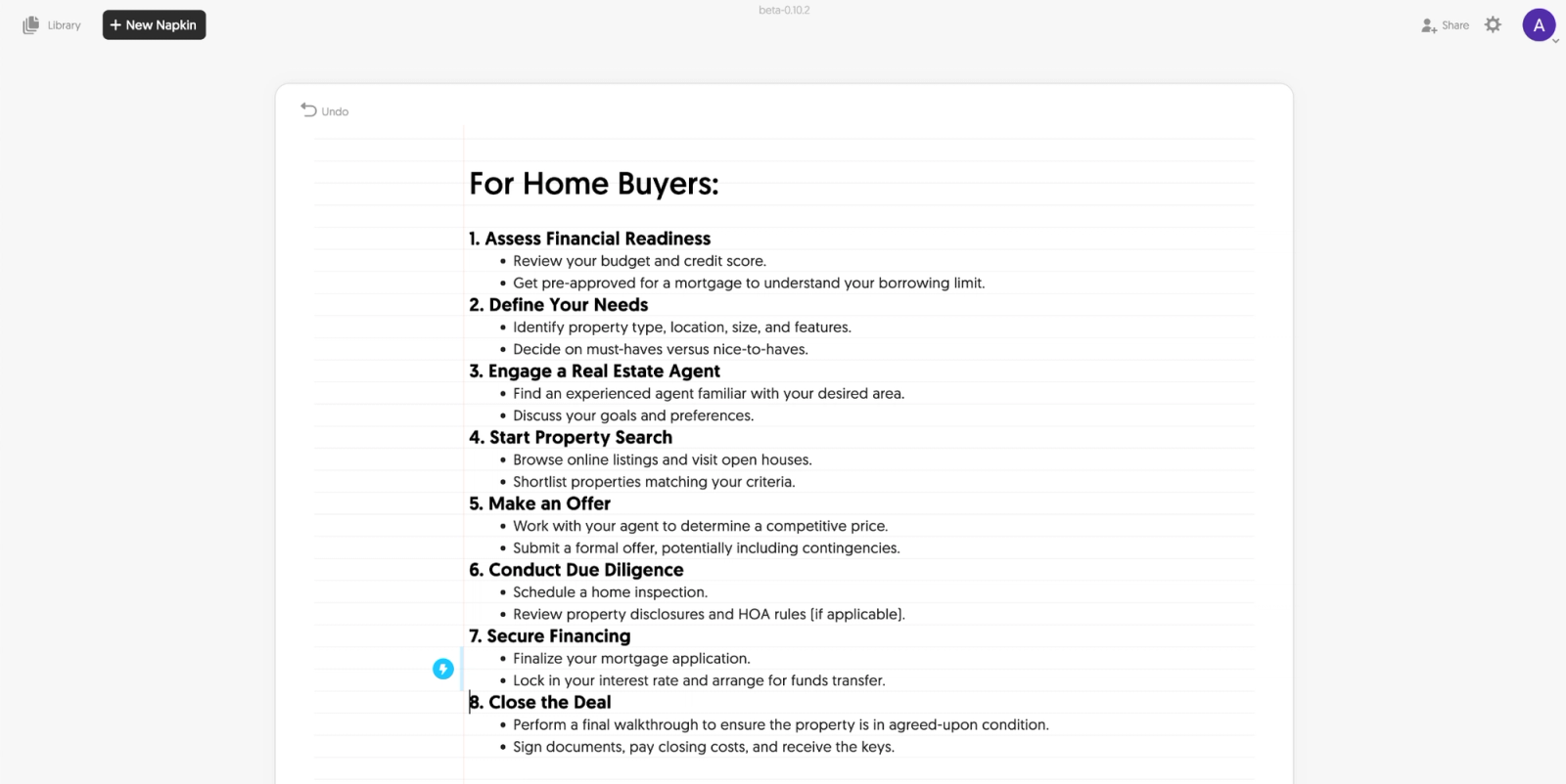 Example of notes for a home buying process