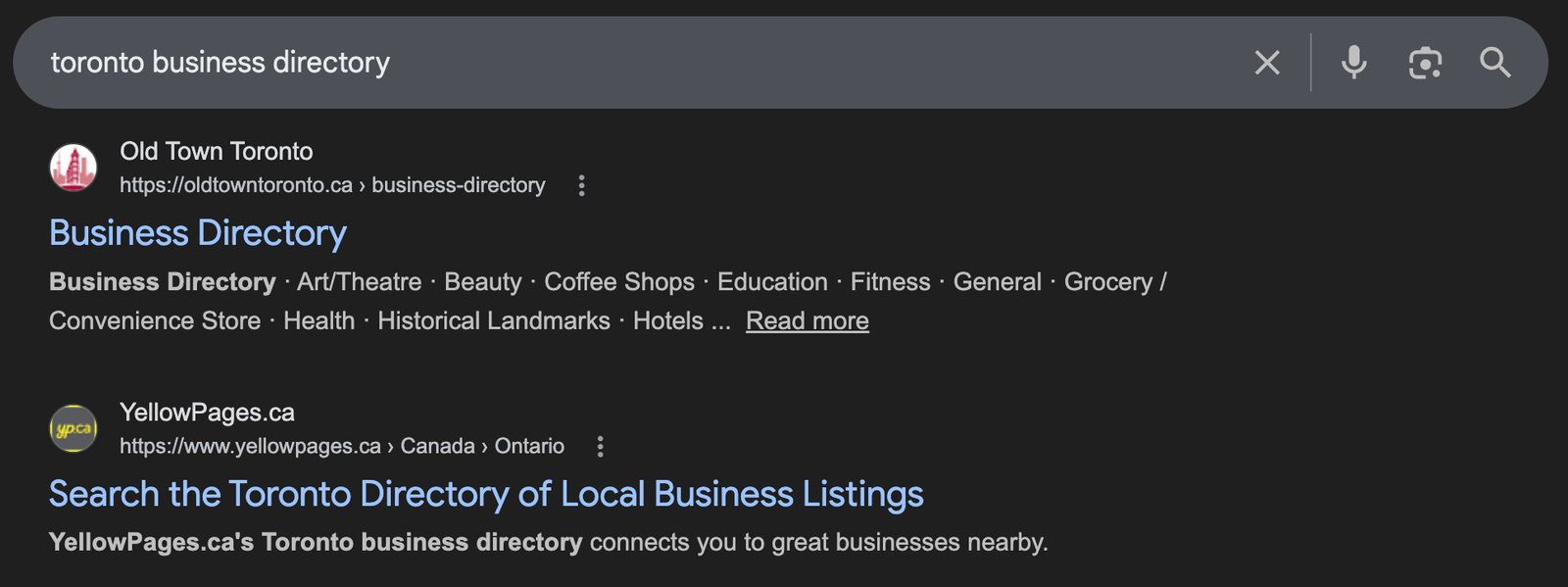 Business Directory Example for query
