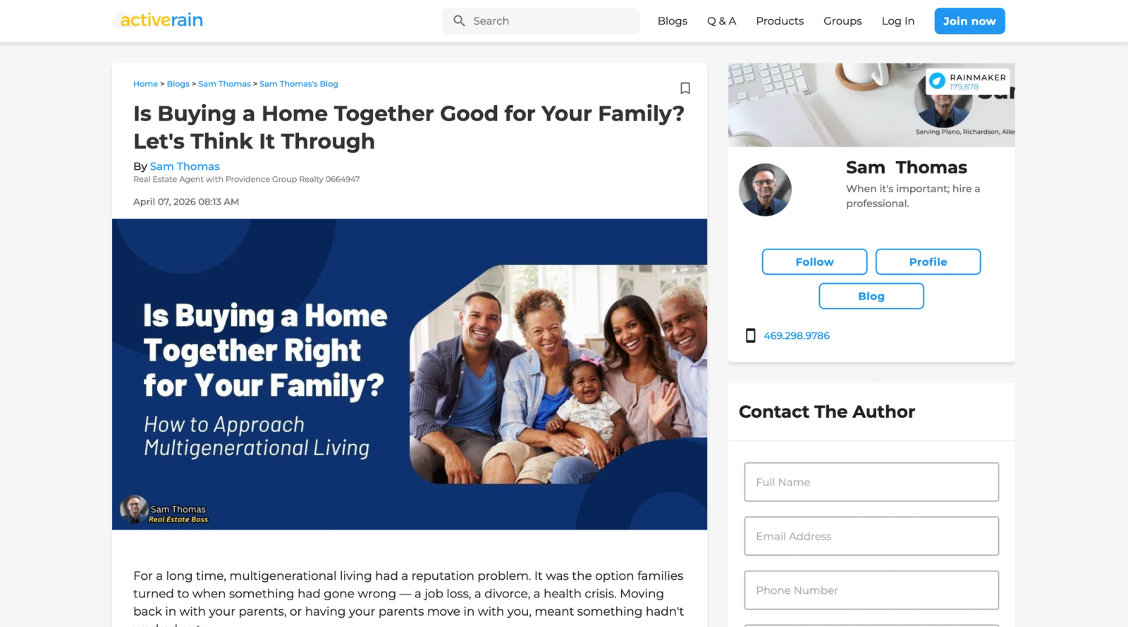 Example of guest post on activerain.com a real estate publication
