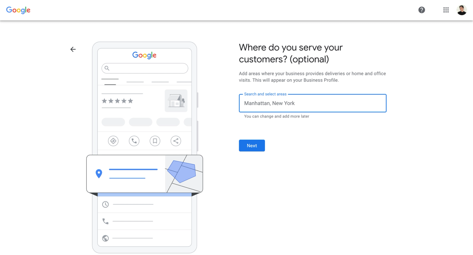 Service Area in Onboarding