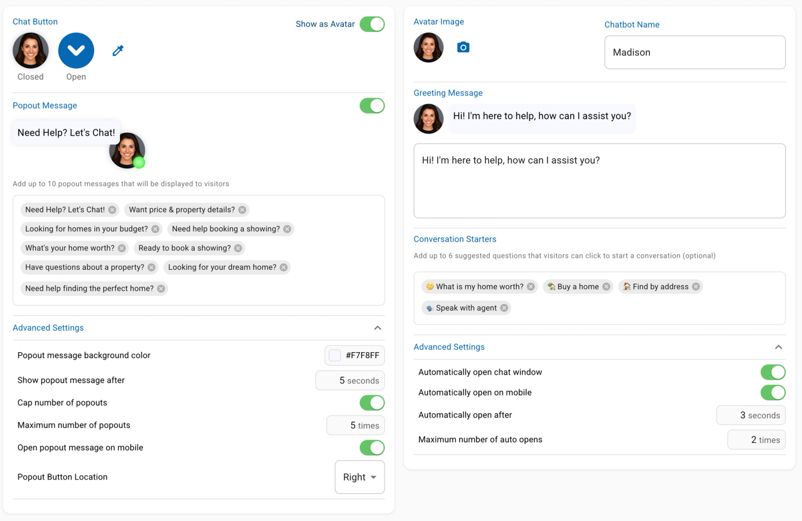 Configuration Settings in Dashboard
