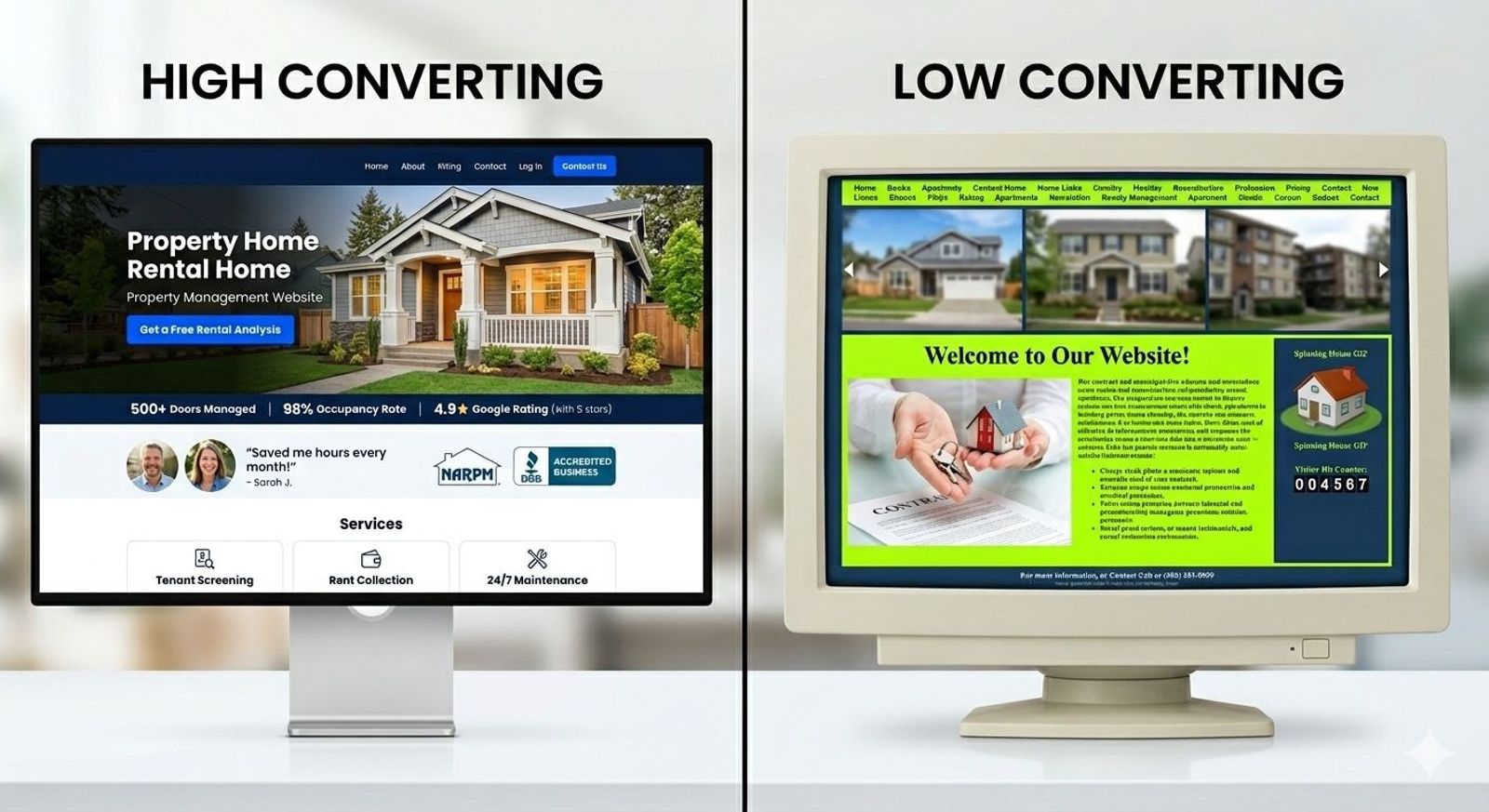 A high converting website that is not cluttered, has strong social proof and good calls to action