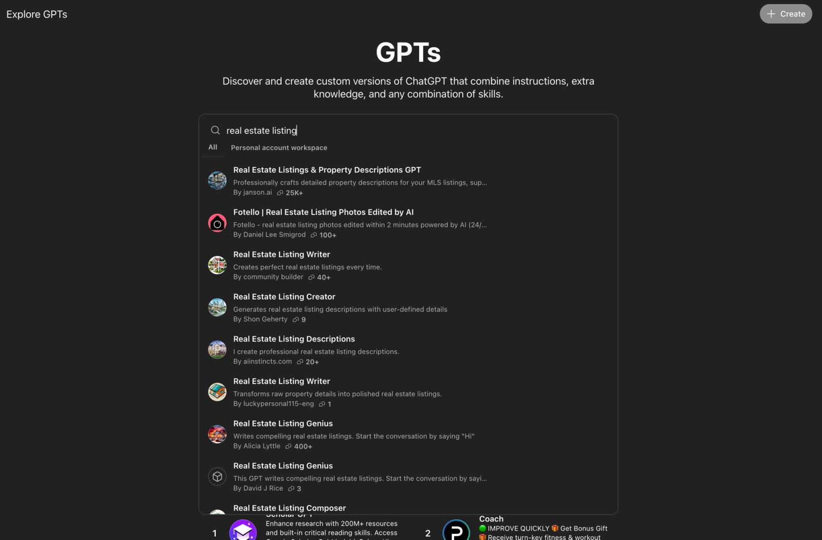 Options for GPTs you can use on the free plan