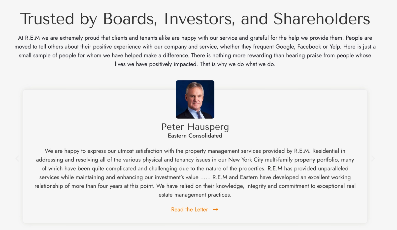 Example of high quality testimonial with name, company and quote