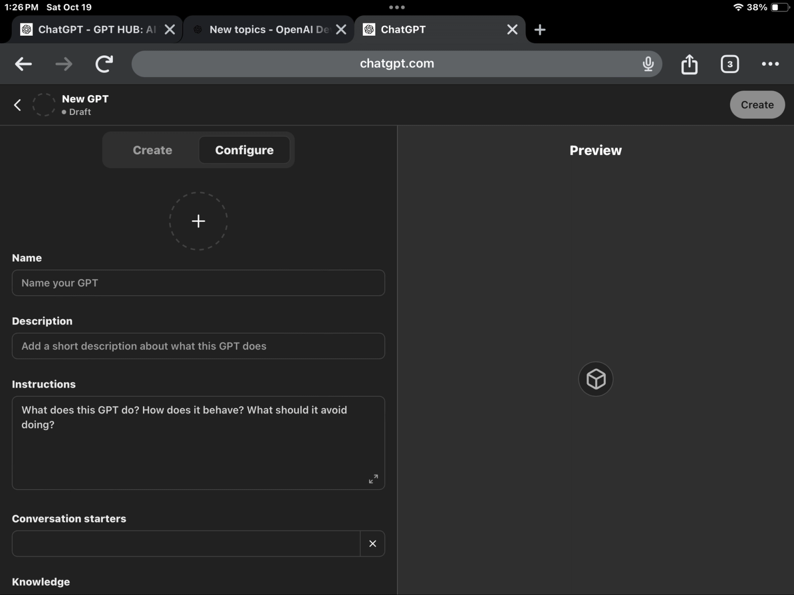 ChatGPT configuration with instructions, starters and knowledge base.