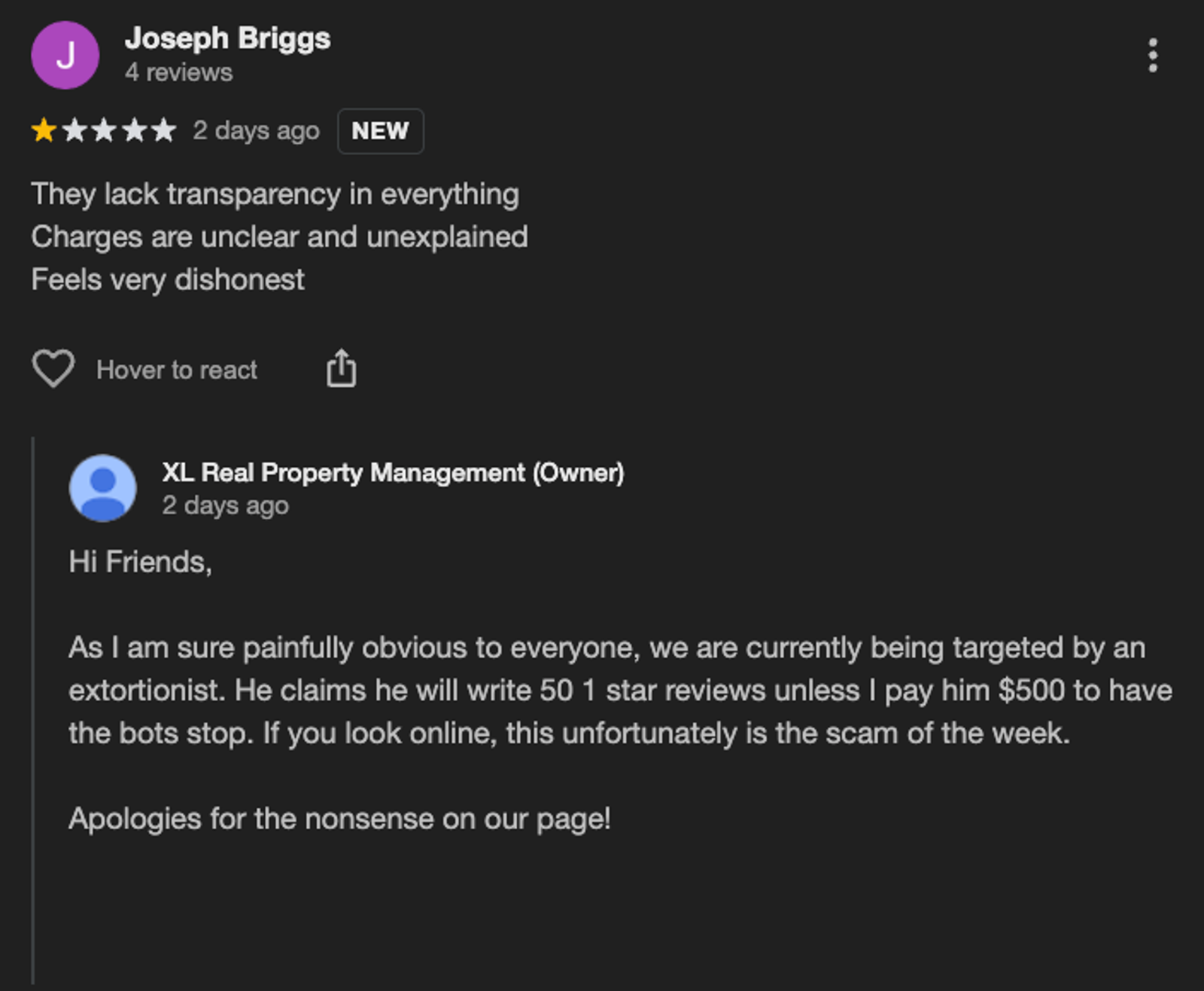 Example of how to deal with unfair reviews