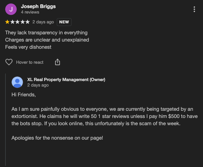 Example of how to deal with unfair reviews