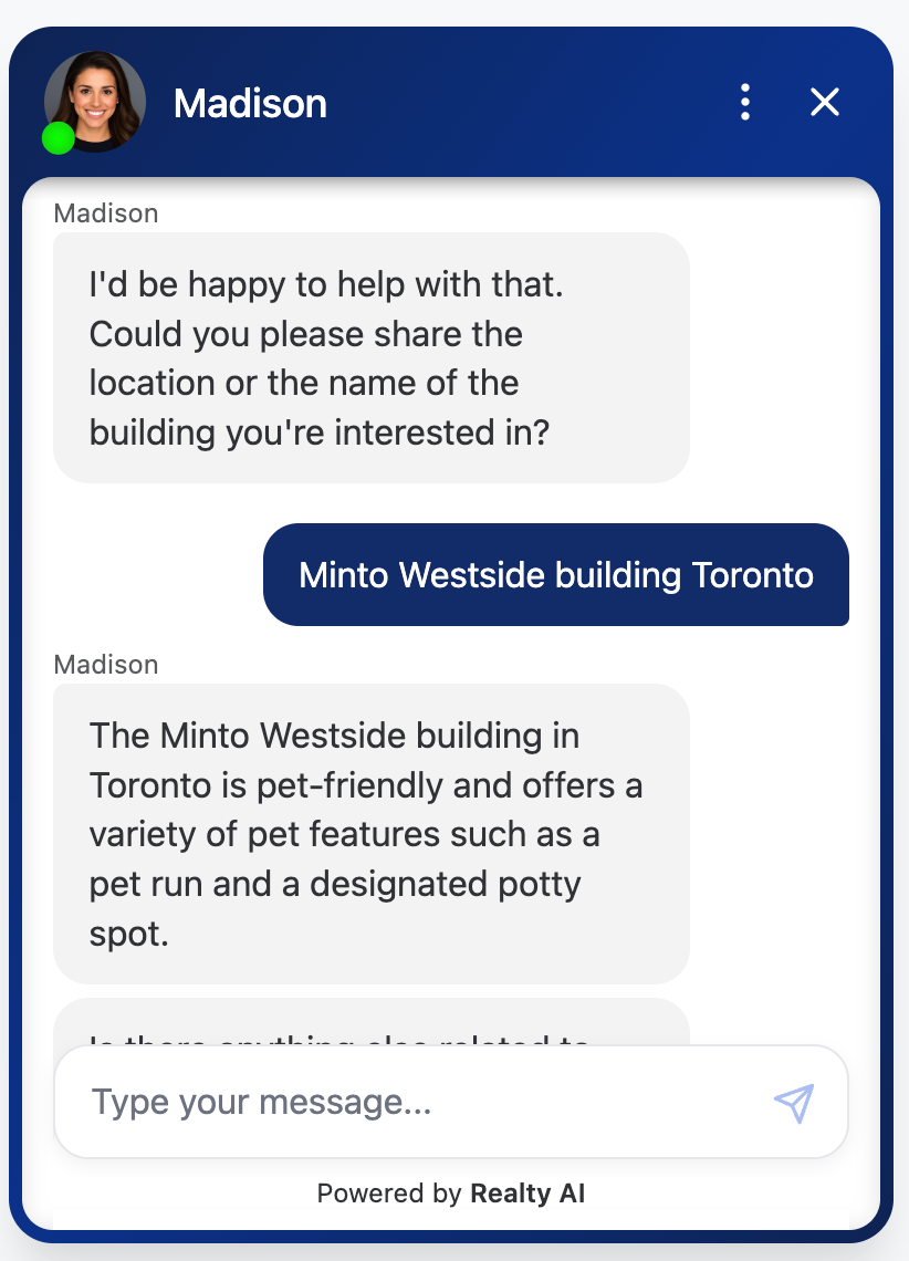 Example of Madison handling pet specific questions