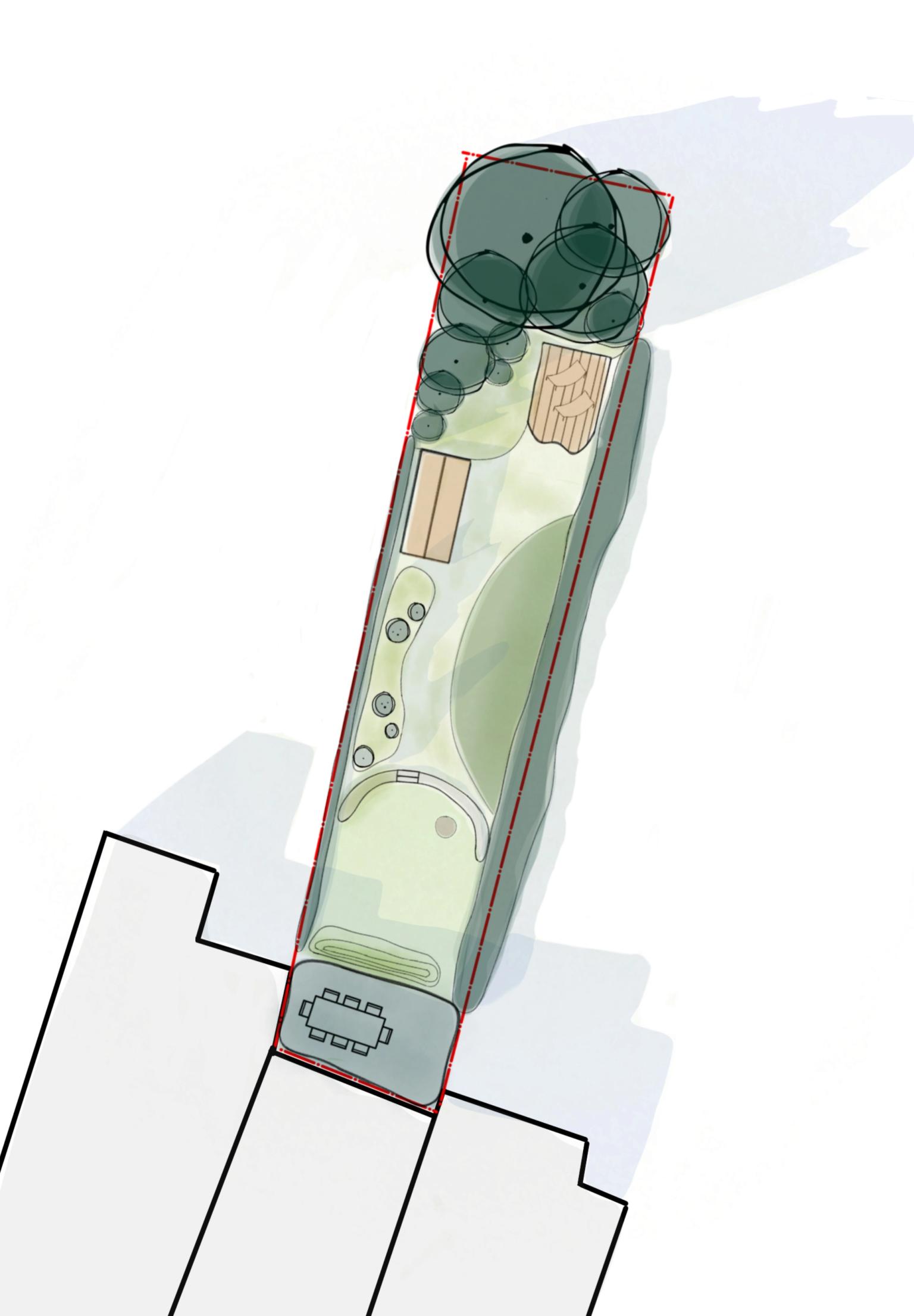 Conceptplan voor een smalle stadstuin