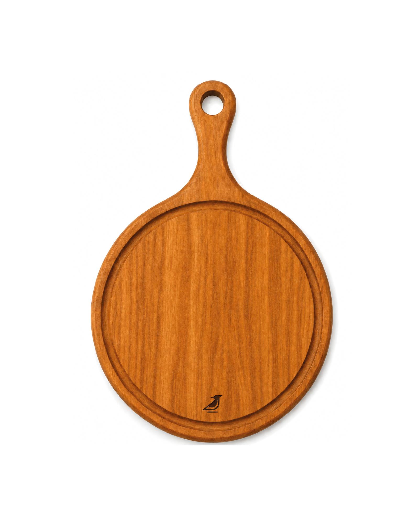 Tabla para quesos Hon, diseño circular en madera de pumaquiro con fruta y tostadas