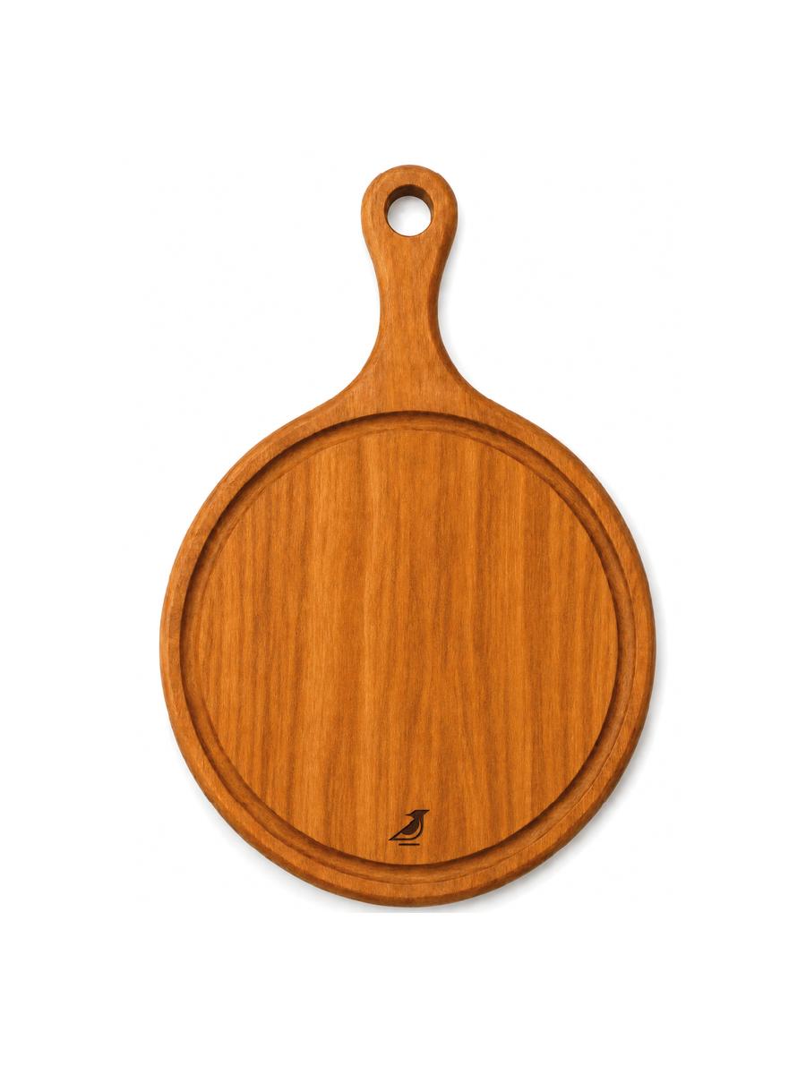 Tabla para quesos Hon, diseño circular en madera de pumaquiro con fruta y tostadas