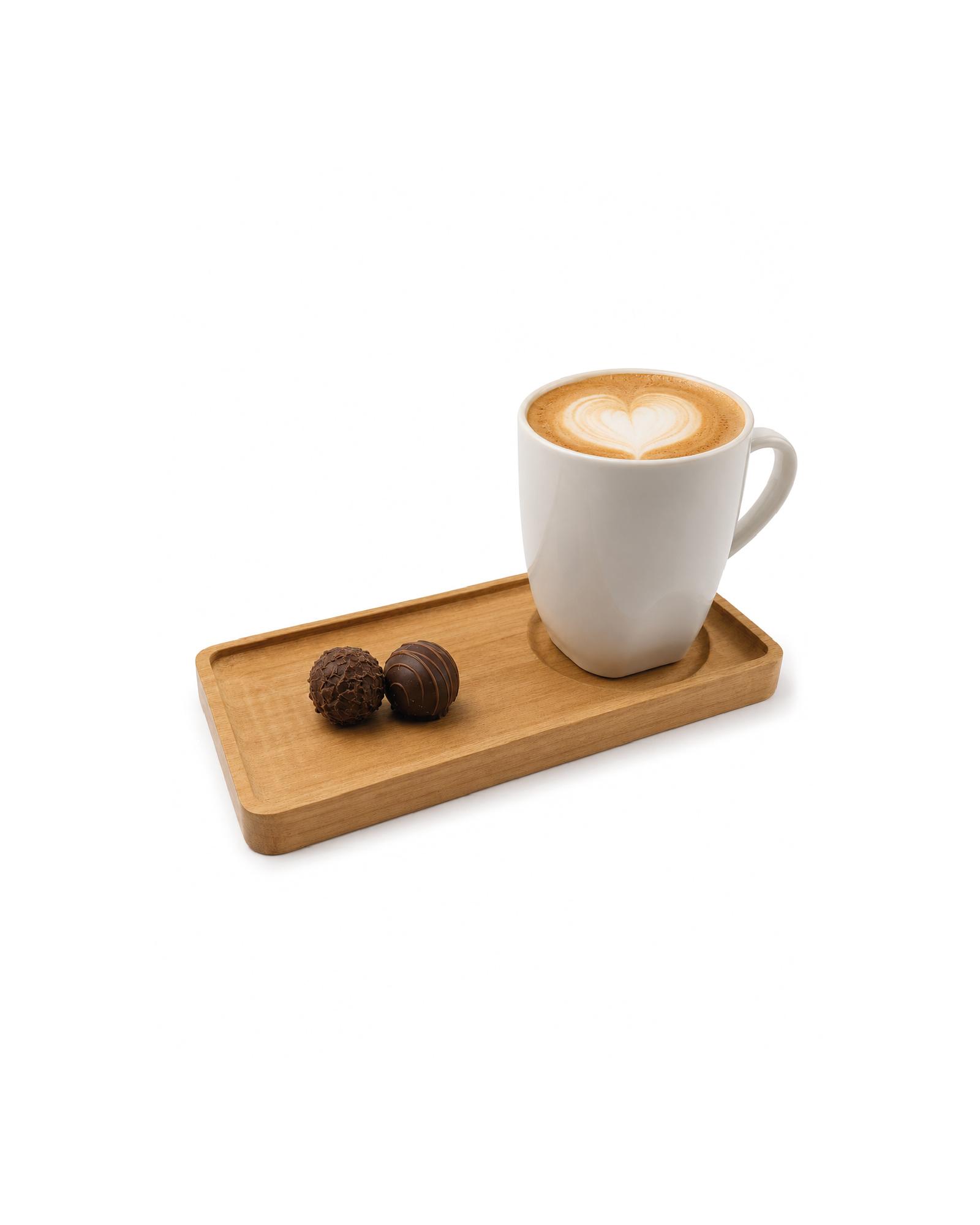 Posataza rectangular de madera cachimbo con espacio para taza y galleta
